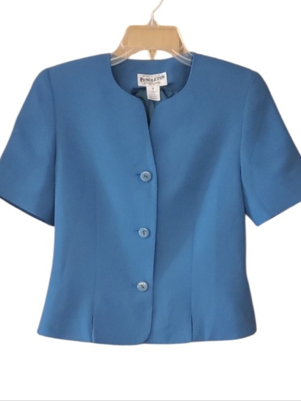 Pendleton Teal Blue Short-Sleeve Tailored Button Blazer Size 4P